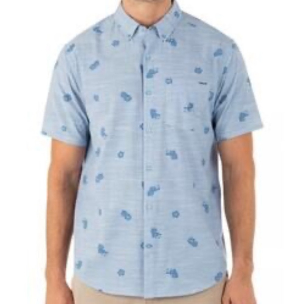 Hurley Blue and Gray Floral Button-Down Shirt